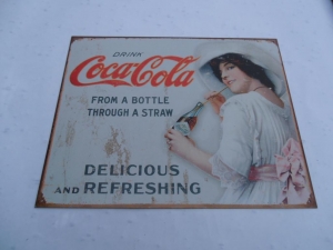 Coca Cola Drinking from A Bottle Classic Sign